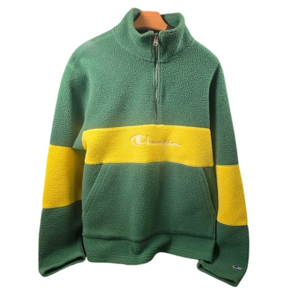 Champion Mens Sherpa Fleece Quarter Zip Pullover Green Yellow S6632 Mediumโ